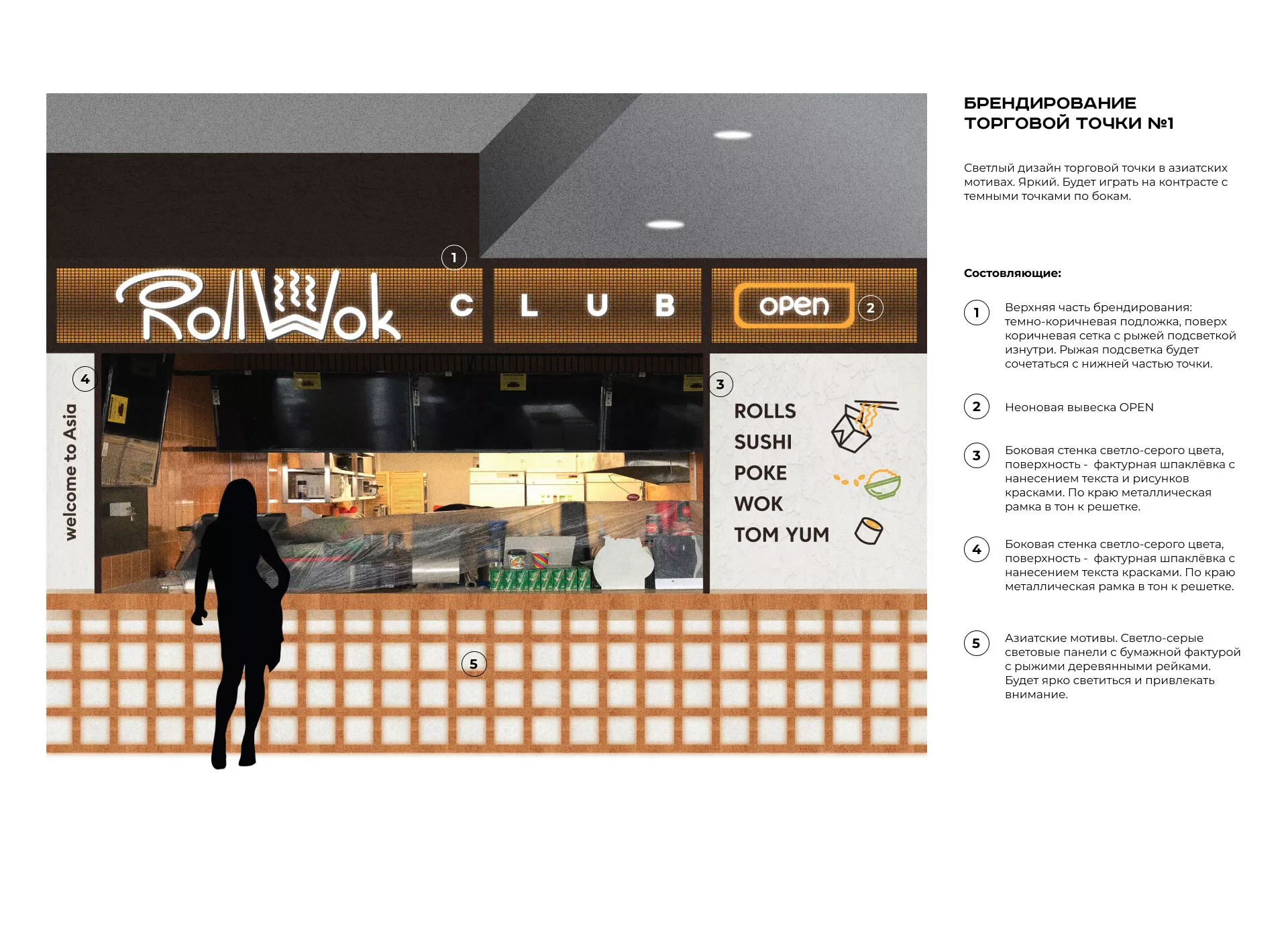 Брендирование торговых точек суши-бара «Roll Wok Club» в Ангарске